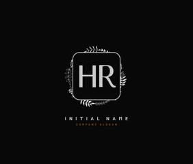 H R HR Beauty vector initial logo, handwriting logo of initial signature, wedding, fashion, jewerly, boutique, floral and botanical with creative template for any company or business.