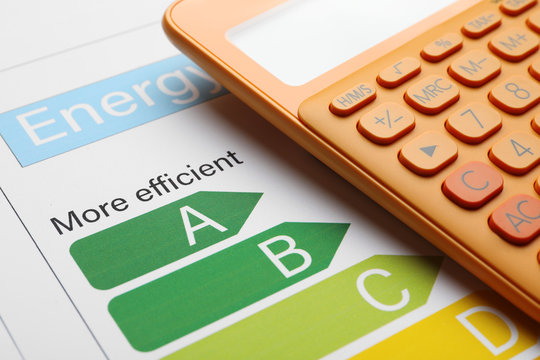 Energy efficiency rating chart and calculator, closeup