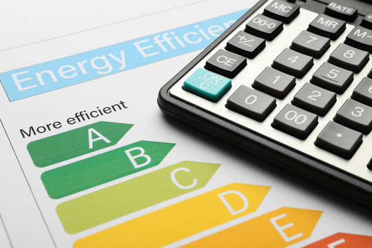 Energy efficiency rating chart and calculator, closeup