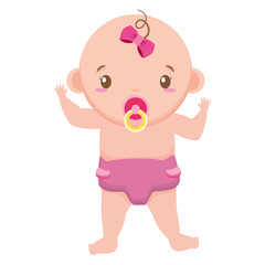 cute girl in diaper with pacifier baby shower