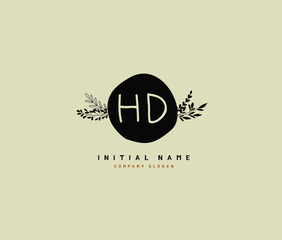 H D HD Beauty vector initial logo, handwriting logo of initial signature, wedding, fashion, jewerly, boutique, floral and botanical with creative template for any company or business.