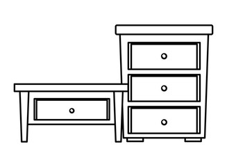 House wooden drawers furniture cartoon in black and white