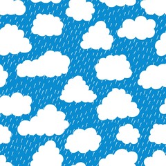 Rainy clouds. White cloud seamless pattern. Vector rainy sky texture design