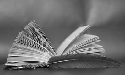 open book on wooden table