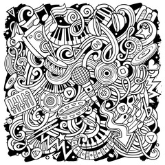 Music hand drawn vector doodles illustration. Musical poster design