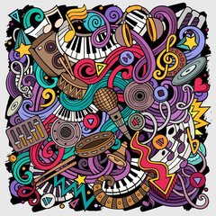 Fototapeta premium Music hand drawn vector doodles illustration. Musical poster design