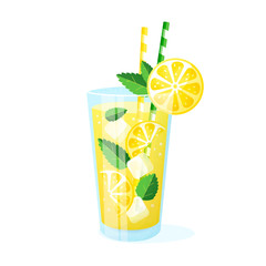 Lemonade in a glass. Vector illustration isolated on white background.
