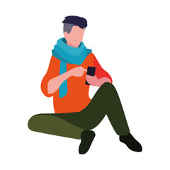 young man sitting using smartphone media