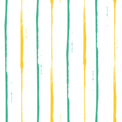 Spacious hand painted blue and yellow grunge stripes design. Seamless geometric vector pattern on fresh white background. Great for wellness, beauty, beach products, bathroom, kitchen, stationery