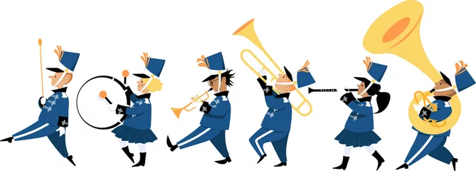 Foto op Canvas Cute children playing instruments in a marching band parade, EPS 8 vector illustration © aleutie