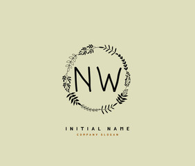 N W NW Beauty vector initial logo, handwriting logo of initial signature, wedding, fashion, jewerly, boutique, floral and botanical with creative template for any company or business.