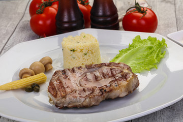 Grilled pork neck steak