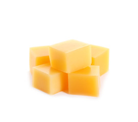 Cut fresh delicious cheese isolated on white