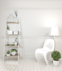 Fototapeta na wymiar Mock up white chair and decoration modern style on white room interior.3D rendering