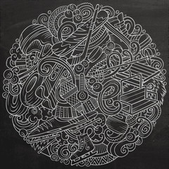 Winter Sports hand drawn vector doodles illustration. Ski resort poster design.