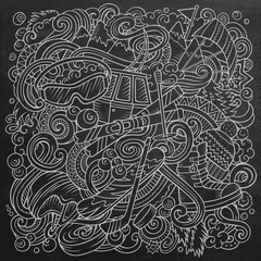 Winter Sports hand drawn vector doodles illustration. Ski resort poster design.