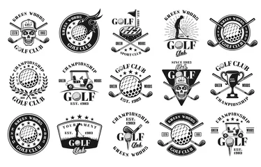 Foto op Canvas Grote set van vijftien golf vector zwart-wit emblemen © Flat_Enot