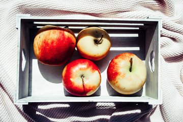 apples in a drawer. summer autumn. close-up