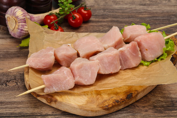 Raw pork meat skewer for grill