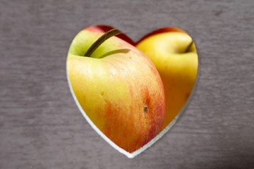 heart in a tree. box of apples. decor Happy Valentine's Day