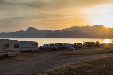 Fototapeta na wymiar Camping cars on the beach