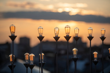 Light bulbs at sunset