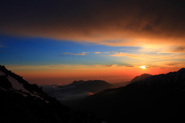 Caucasus. Ossetia. Genaldon Gorge. Sunrise.