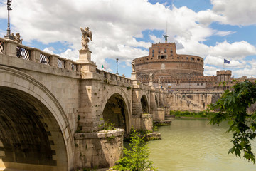 Fototapeta premium Castel Sant'Angelo, Ponte Sant'Angelo, bridge, Tiber river. Rome, Italy.