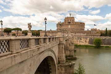 Castel Sant'Angelo, Ponte Sant'Angelo, bridge, Tiber river. Rome, Italy.