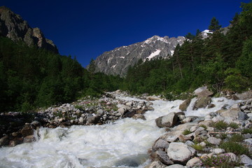 Fototapeta na wymiar Caucasus. Ossetia. Tsey Gorge. River Zeidon.