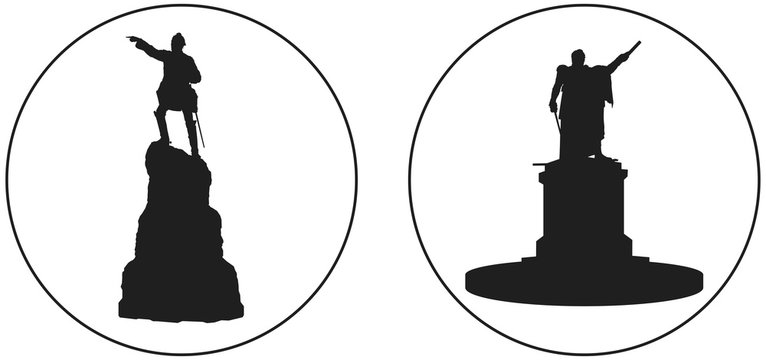 Suvorov and Kutuzov, Russian military leader vector icon, Russo-Turkish and Napoleonic war heroes monuments Generalissimo Suvorov in Ochakov and General Field Marshal Kutuzov in Saint-Petersburg 