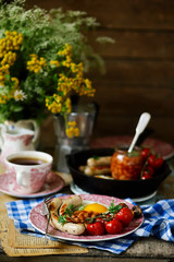 English breakfast on the table.style rustic
