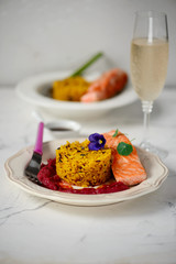 Salmon with rice and beetroot sauce..style hugge
