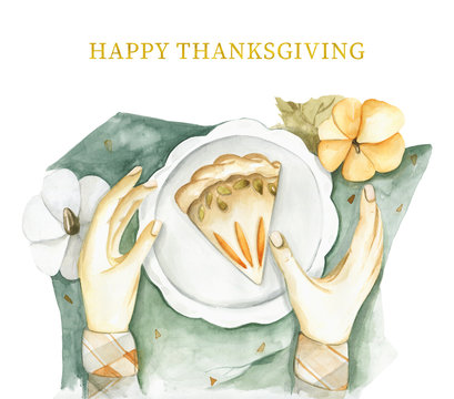 Watercolor illustration to Thanksgiving day. This picture perfect for cards, posters and other products. 