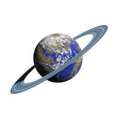 Earth like alien planet, life friendly exoplanet with ring system isolated on white background (3d science illustration) © dottedyeti