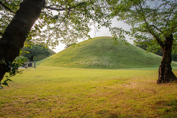Framed view on the most famous Daereungwon Tomb in Gyeongju