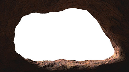 cave opening, mysterious den entrance in bright light - obrazy, fototapety, plakaty