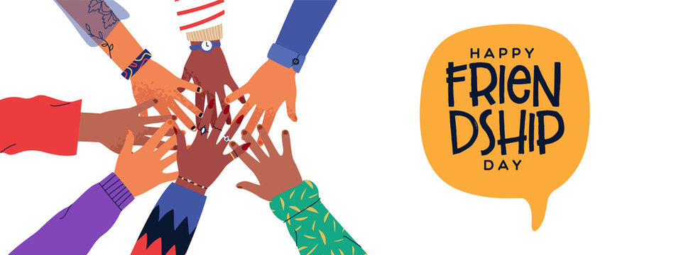 Friendship Day banner of diversity people hands