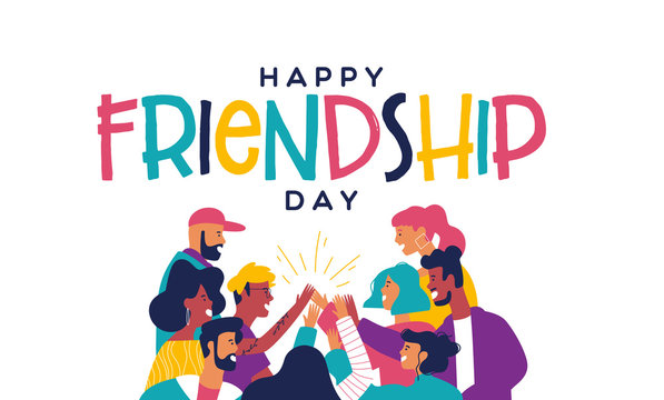 Friendship day card friend group doing high five