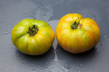 Tomates verdes y rojos, tomates verdes y maduros, recién traidos del huerto y preparados para ser cocinados o bien comidos crudos en una ensalada.