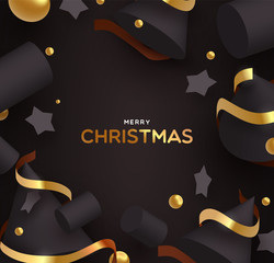 Christmas card of gold and black holiday ornaments