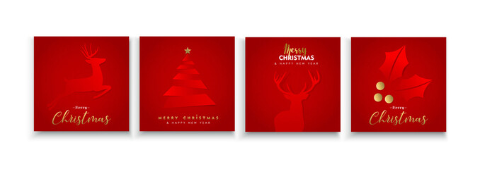 Christmas and New Year red papercut card collection