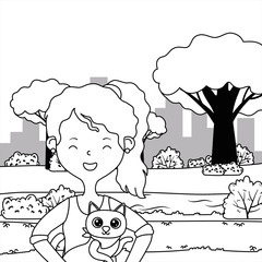 Girl with cat cartoon design