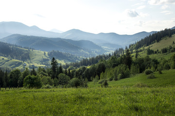 Fototapeta na wymiar unset in the mountain valleys, Carpathians, Ukraine