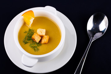 pumpkin soup in a bowl