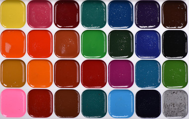 Texture of watercolor paints. The set of the artist.