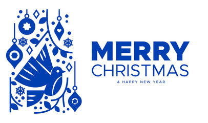 Christmas and New Year blue nordic bird card