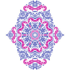 Elegant vintage vector blue and pink ornament in classic style. Abstract traditional pattern with oriental elements. Classic vintage pattern