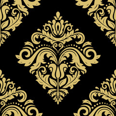 Classic seamless vector pattern. Damask orient black and golden ornament. Classic vintage background. Orient ornament for fabric, wallpaper and packaging
