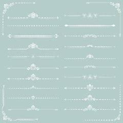 Vintage set of vector decorative elements. Horizontal white separators in the frame. Collection of different ornaments. Classic patterns. Set of vintage patterns